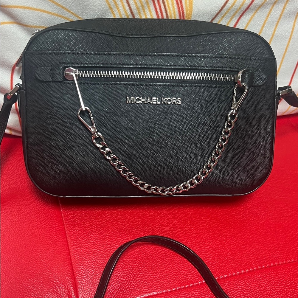 Michael Kors Black Crossbody with Silver Chain